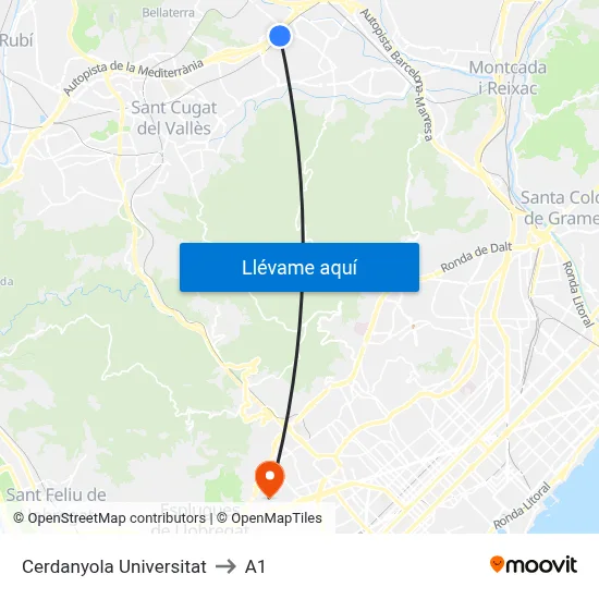 Cerdanyola Universitat to A1 map