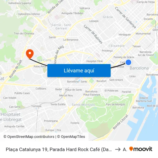Plaça Catalunya 19, Parada Hard Rock Café (Davant Hotel Olivia Plaza) to A1 map