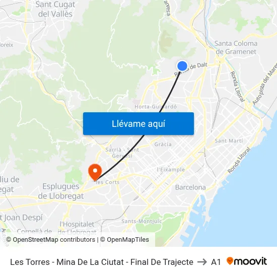 Les Torres - Mina De La Ciutat - Final De Trajecte to A1 map