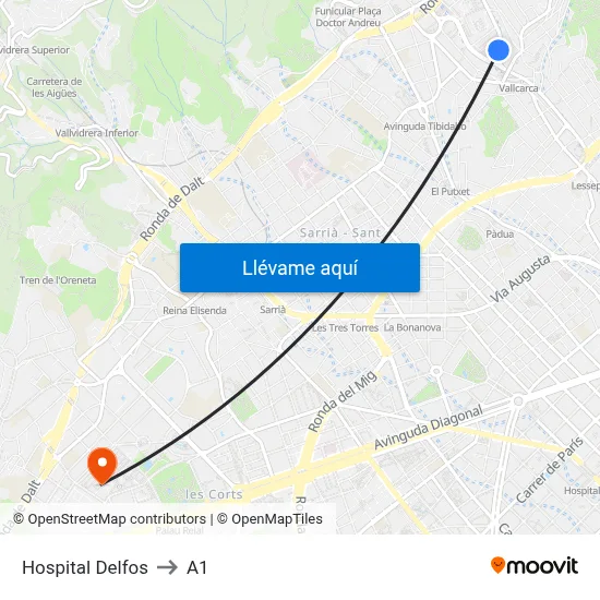 Hospital Delfos to A1 map