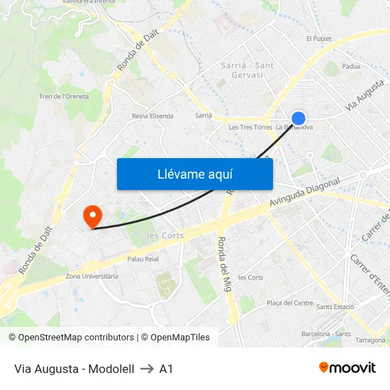Via Augusta - Modolell to A1 map