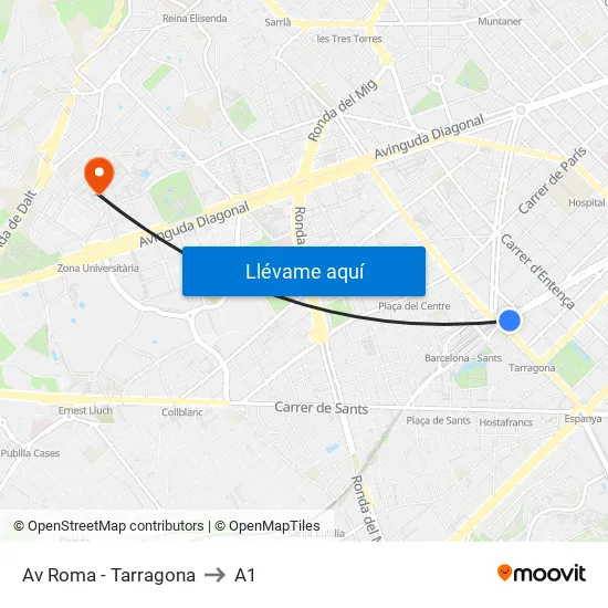 Av Roma - Tarragona to A1 map