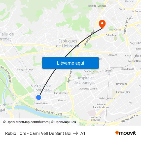 Rubió I Ors - Camí Vell De Sant Boi to A1 map