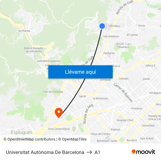 Universitat Autònoma De Barcelona to A1 map