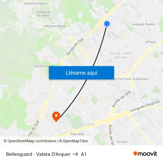 Bellesguard - Valeta D'Arquer to A1 map