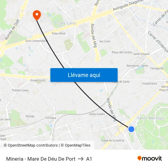 Mineria - Mare De Déu De Port to A1 map