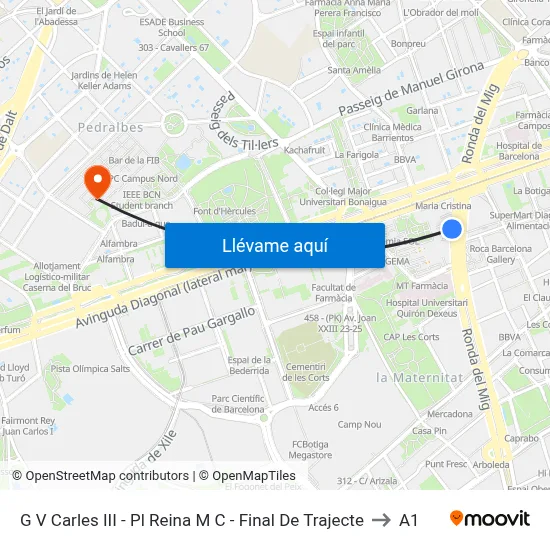 G V Carles III - Pl Reina M C - Final De Trajecte to A1 map