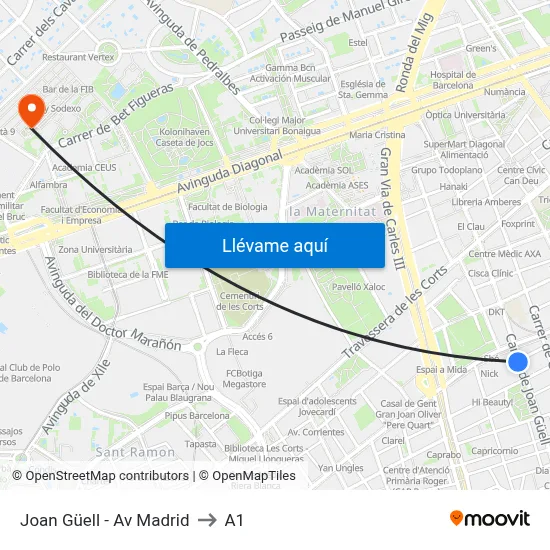 Joan Güell - Av Madrid to A1 map