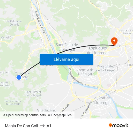 Masia De Can Coll to A1 map