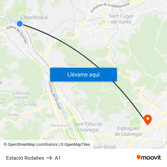 Estació Rodalies to A1 map