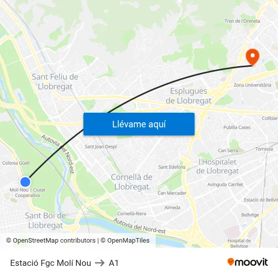 Estació Fgc Molí Nou to A1 map