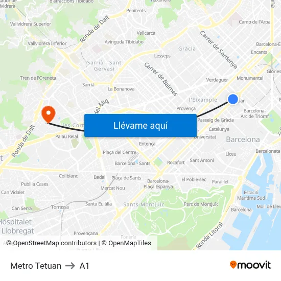 Metro Tetuan to A1 map
