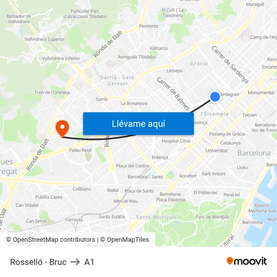 Rosselló - Bruc to A1 map