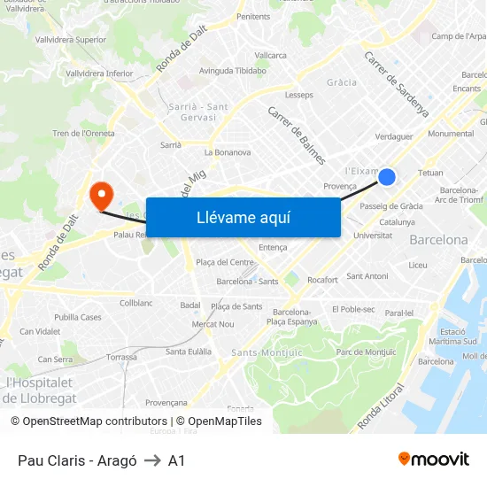 Pau Claris - Aragó to A1 map