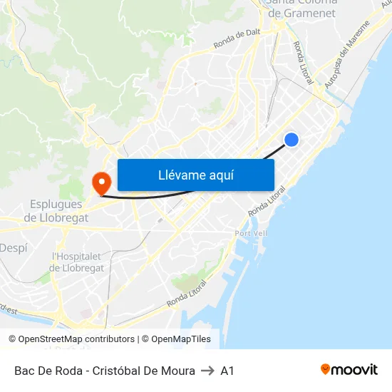 Bac De Roda - Cristóbal De Moura to A1 map
