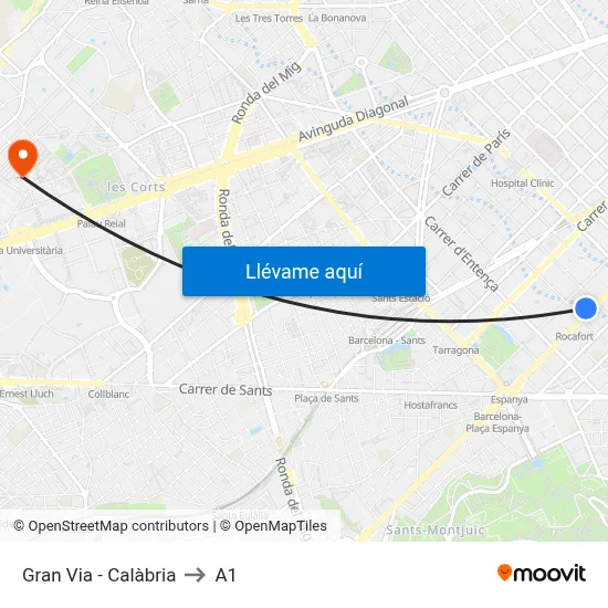Gran Via - Calàbria to A1 map
