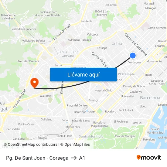 Pg. De Sant Joan - Còrsega to A1 map