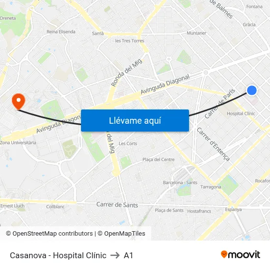 Casanova - Hospital Clínic to A1 map