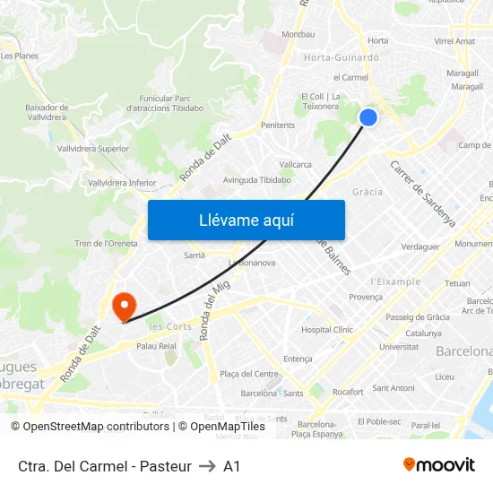 Ctra. Del Carmel - Pasteur to A1 map