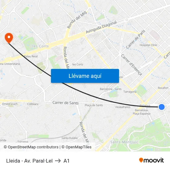 Lleida - Av. Paral·Lel to A1 map