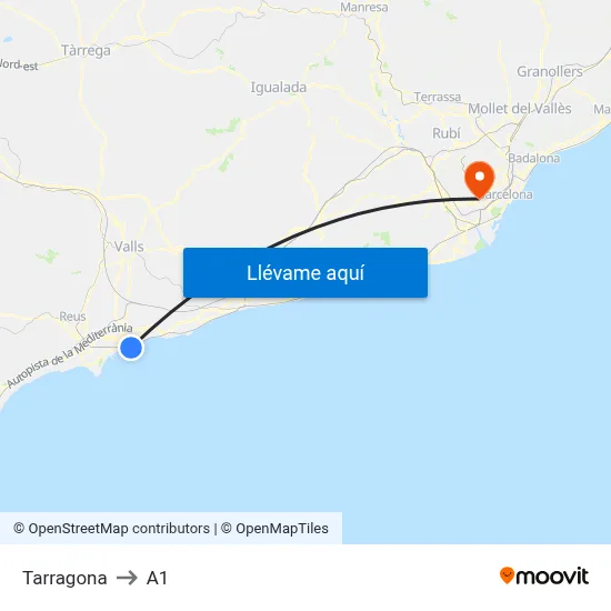 Tarragona to A1 map