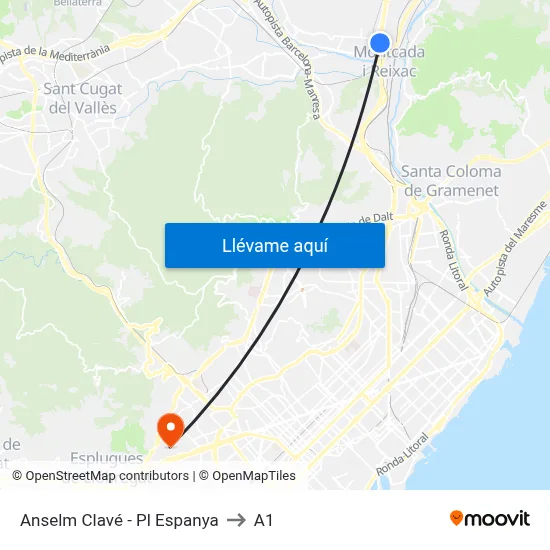 Anselm Clavé - Pl Espanya to A1 map