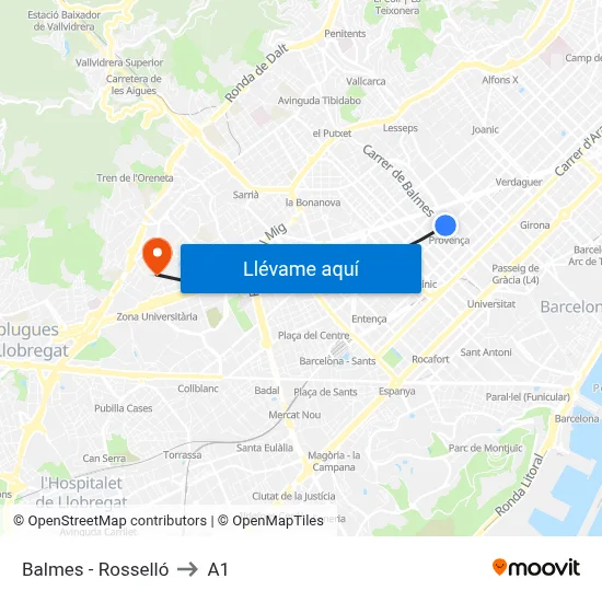 Balmes - Rosselló to A1 map