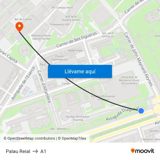 Palau Reial to A1 map