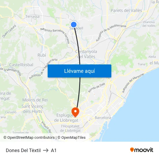 Dones Del Tèxtil to A1 map