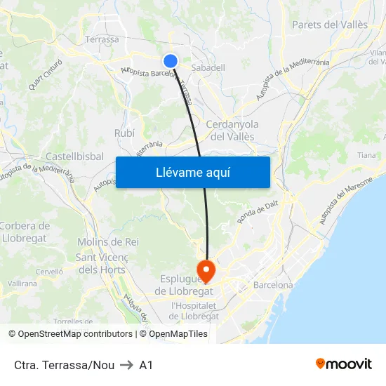 Ctra. Terrassa/Nou to A1 map