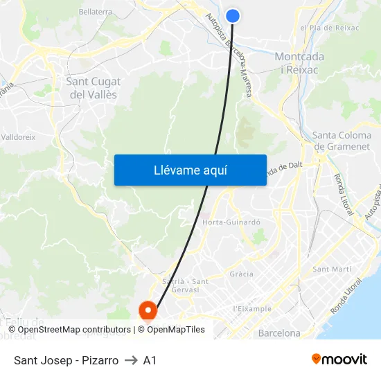 Sant Josep - Pizarro to A1 map