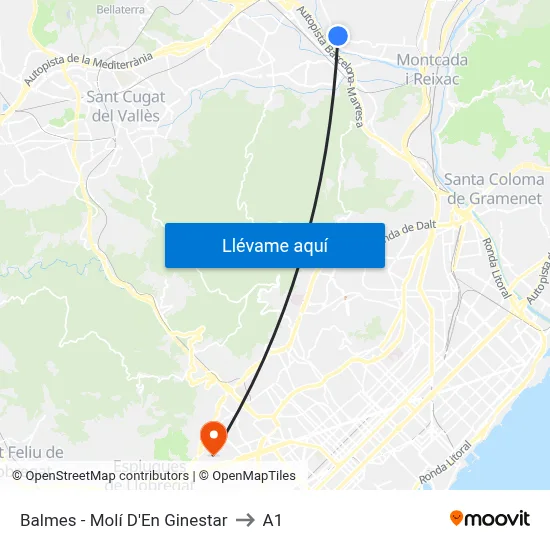 Balmes - Molí D'En Ginestar to A1 map
