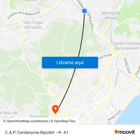 C.A.P. Cerdanyola-Ripollet to A1 map