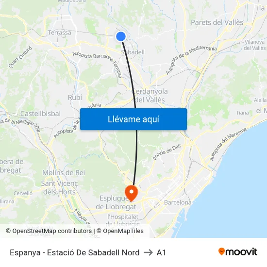 Espanya - Estació De Sabadell Nord to A1 map