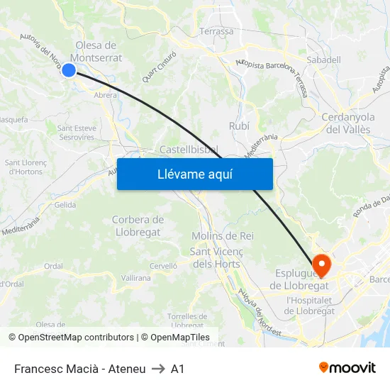 Francesc Macià - Ateneu to A1 map