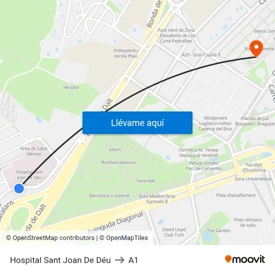 Hospital Sant Joan De Déu to A1 map