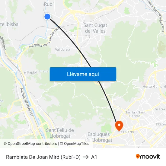Rambleta De Joan Miró (Rubí+D) to A1 map