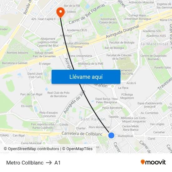 Metro Collblanc to A1 map