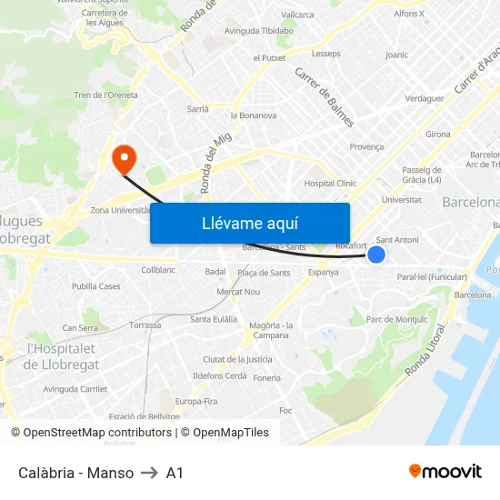 Calàbria - Manso to A1 map