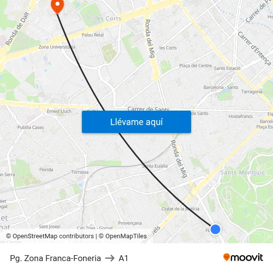 Pg. Zona Franca-Foneria to A1 map
