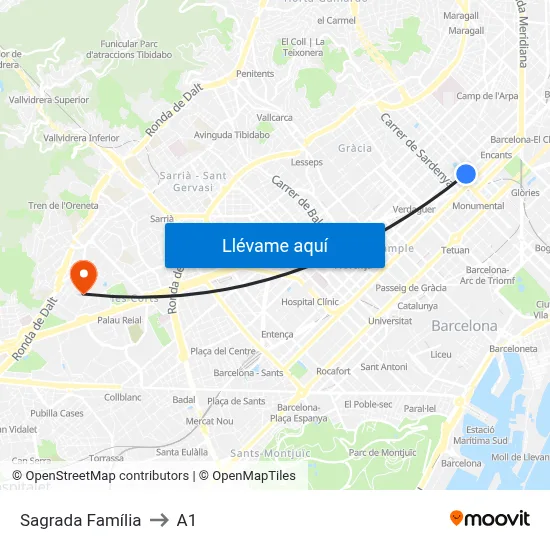 Sagrada Família to A1 map