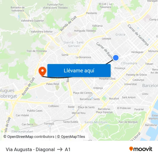 Via Augusta - Diagonal to A1 map