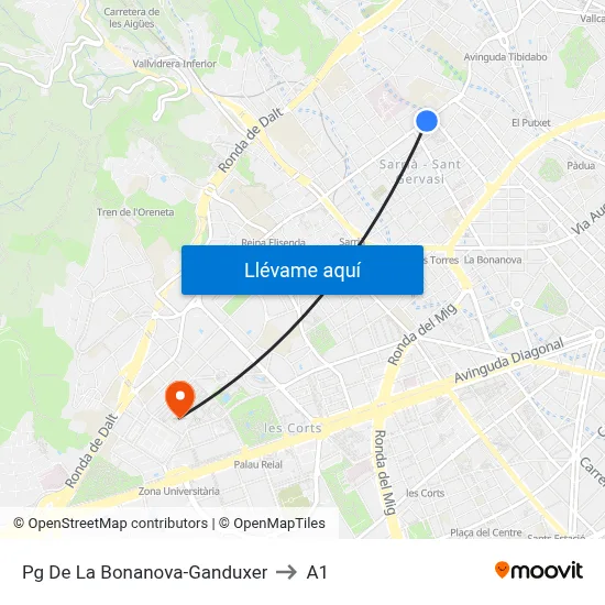 Pg De La Bonanova-Ganduxer to A1 map