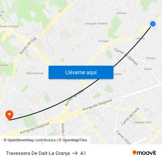 Travessera De Dalt-La Granja to A1 map