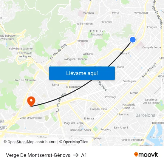 Verge De Montserrat-Gènova to A1 map