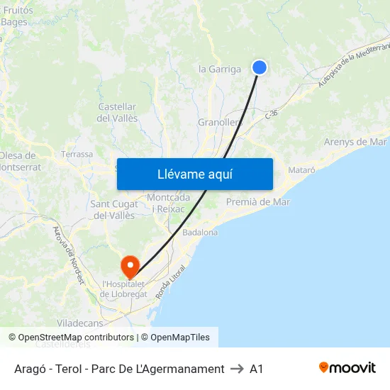 Aragó - Terol - Parc De L'Agermanament to A1 map