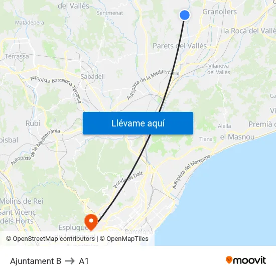 Ajuntament B to A1 map