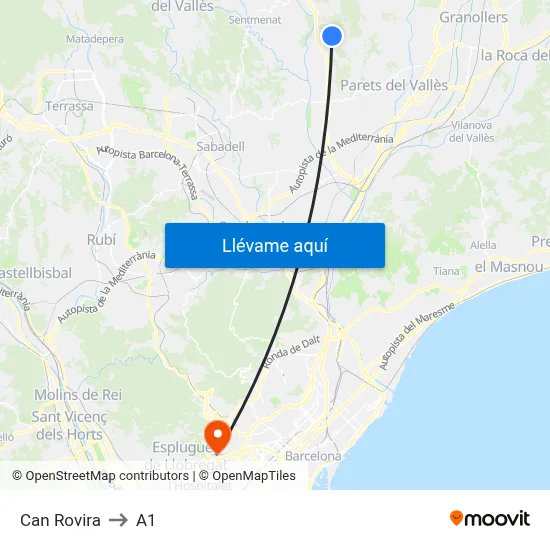 Can Rovira to A1 map