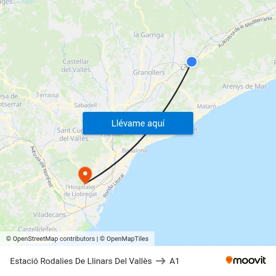 Estació Rodalies De Llinars Del Vallès to A1 map