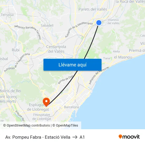 Av. Pompeu Fabra - Estació Vella to A1 map